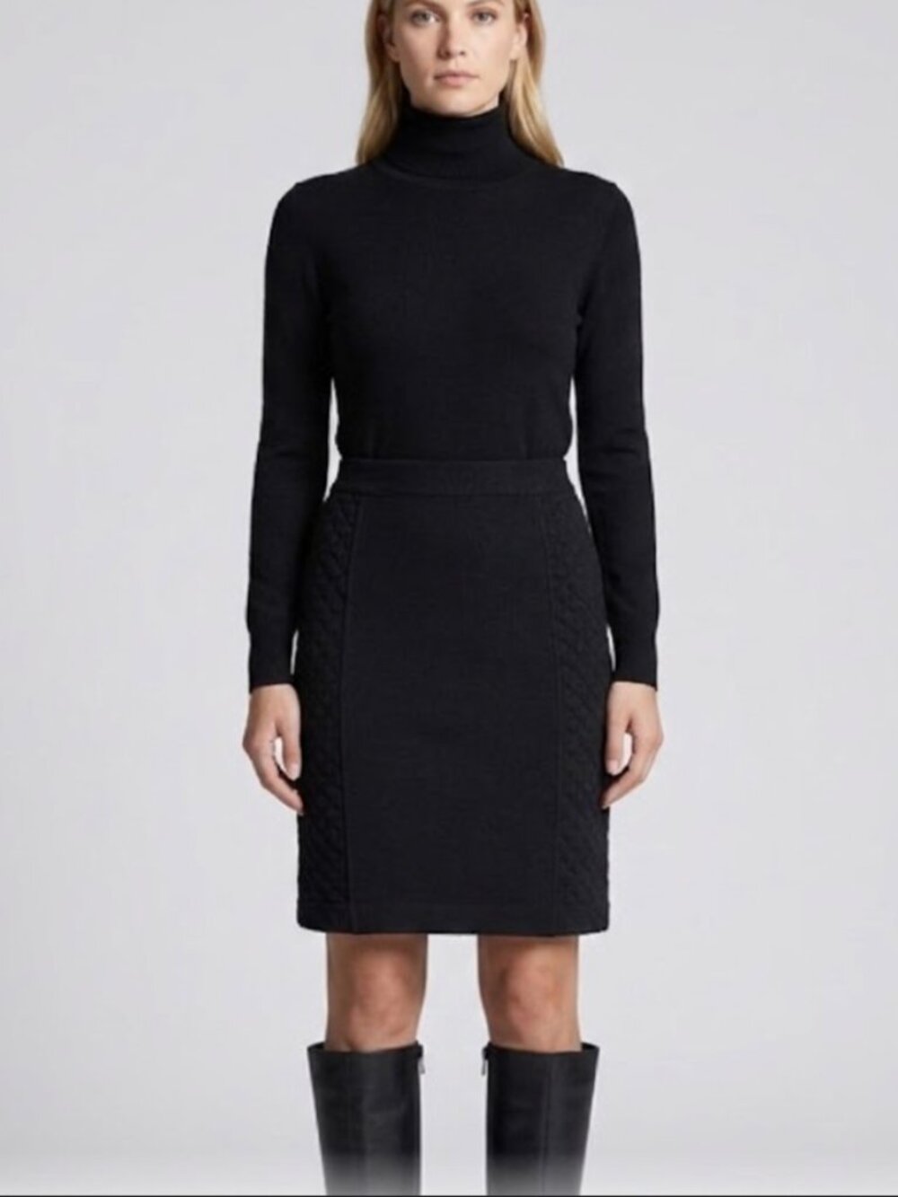 Black Diamond Quilt Knit Pencil Skirt